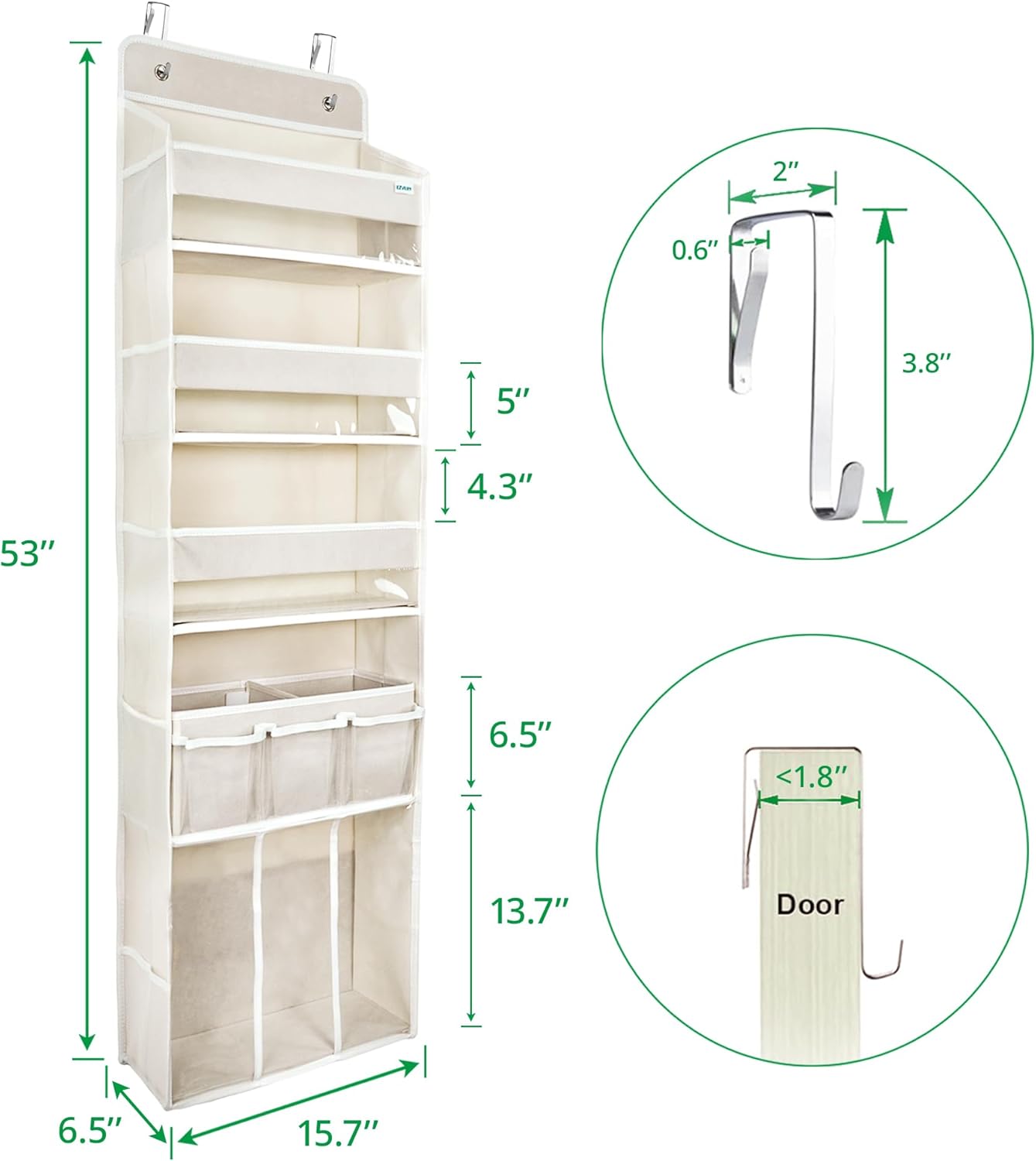 door hanging storage organizer,with 3 bins 1 movable baby diaper caddy,1 large capacity diaper stacking storage organizer,10 side pockets ,bedroom door storage for nursery baby essentials. (beige) door hanging storage organizer,with 3 bins 1 movable baby diaper caddy,1 large capacity diaper stacking storage organizer,10 side pockets ,bedroom door storage for nursery baby essentials. (beige)
