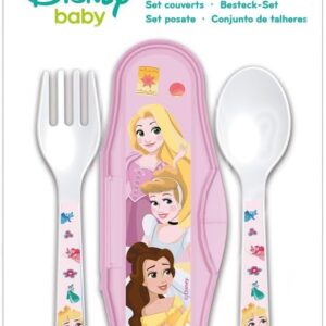 stor disney princess 2 piece cutlery set with box for toddlers, food grade plastic, easy to wash and reusable