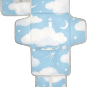 reusable waterproof pad with tissue pocket portable changing pad for baby infant travel station kit blue and white moon clouds