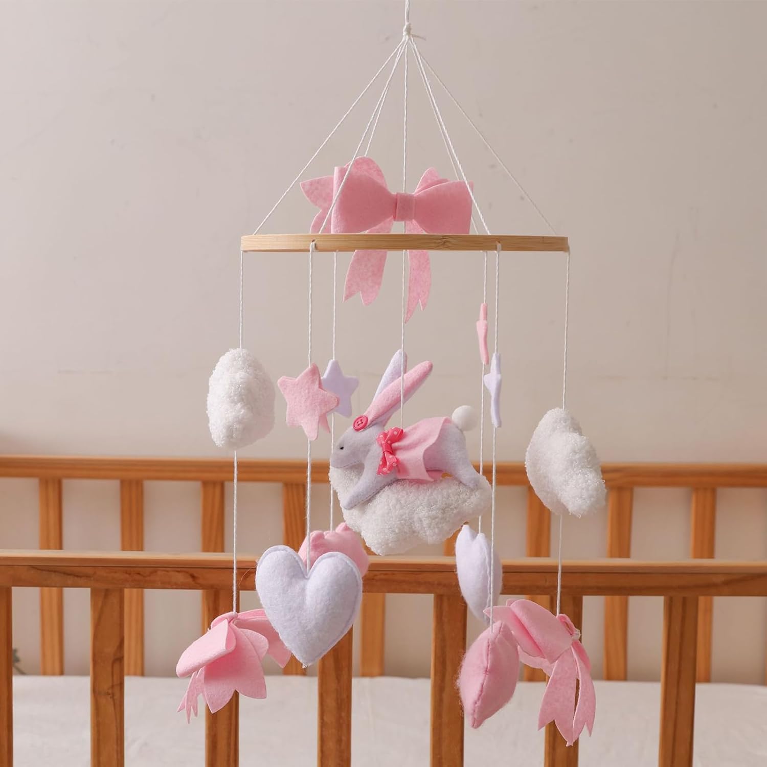 baby mobile for crib crocheted bunny nursery mobile | rotating sensory hanging toy with wooden frame, soft felt bohemian ornament for bedroom, bassinet, wall, window, living room baby mobile for crib crocheted bunny nursery mobile | rotating sensory hanging toy with wooden frame, soft felt bohemian ornament for bedroom, bassinet, wall, window, living room