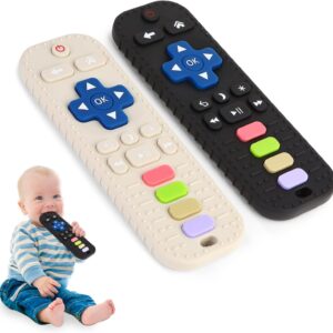 hooku 2 pieces silicone teething rings for babies 0 6 months, teething toys for babies 6 12 months, baby remote control toy, infant toy 0 3 months, sensory chew toy, toddler
