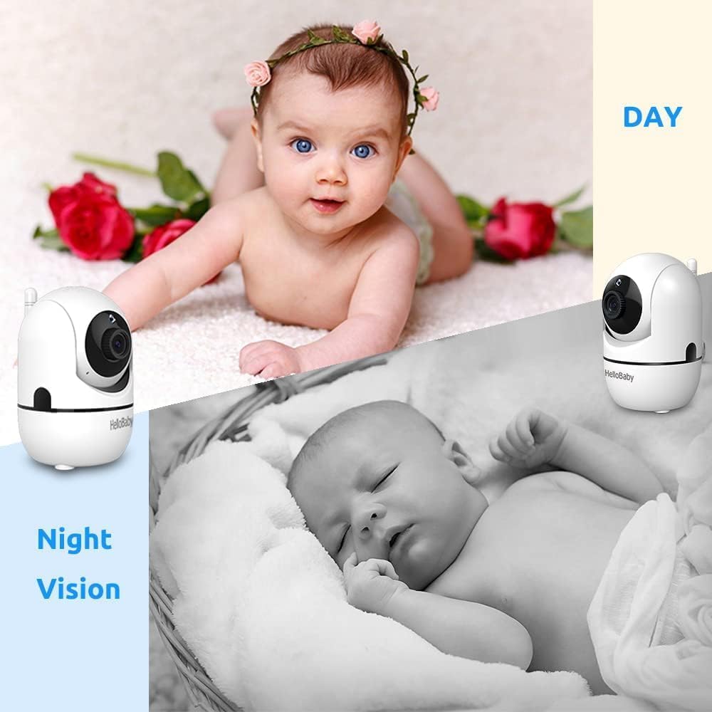 hellobaby upgrade 5’’ baby monitor with 26 hour battery, 2 cameras pan tilt zoom, 1000ft range video audio baby monitor no wifi, vox, night vision, 2 way talk, 8 lullabies and temperature hellobaby upgrade 5’’ baby monitor with 26 hour battery, 2 cameras pan tilt zoom, 1000ft range video audio baby monitor no wifi, vox, night vision, 2 way talk, 8 lullabies and temperature