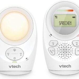 vtech digital audio baby monitor dm1211 with dect technology, intercom function, lcd volume display, temperature sensor, night light and more parent and baby unit