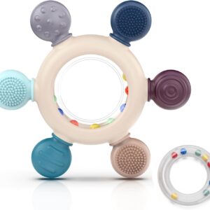 akolik baby teether bpa free teething aid made of silicone, baby toy from 0 3 6 9 months, teething ring babies, rattle rudder grasping toy, first equipment newborn, gift girl boy