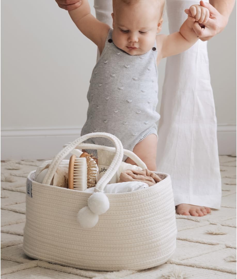 baby diaper caddy organizer off white rope nursery storage bin portable diaper storage basket for changing table and car perfect baby shower & registry gift baby diaper caddy organizer off white rope nursery storage bin portable diaper storage basket for changing table and car perfect baby shower & registry gift