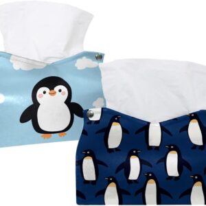 2 pack leather tissue box cover – baby penguin (3) tissue box holder decorative for bathroom, home office decor