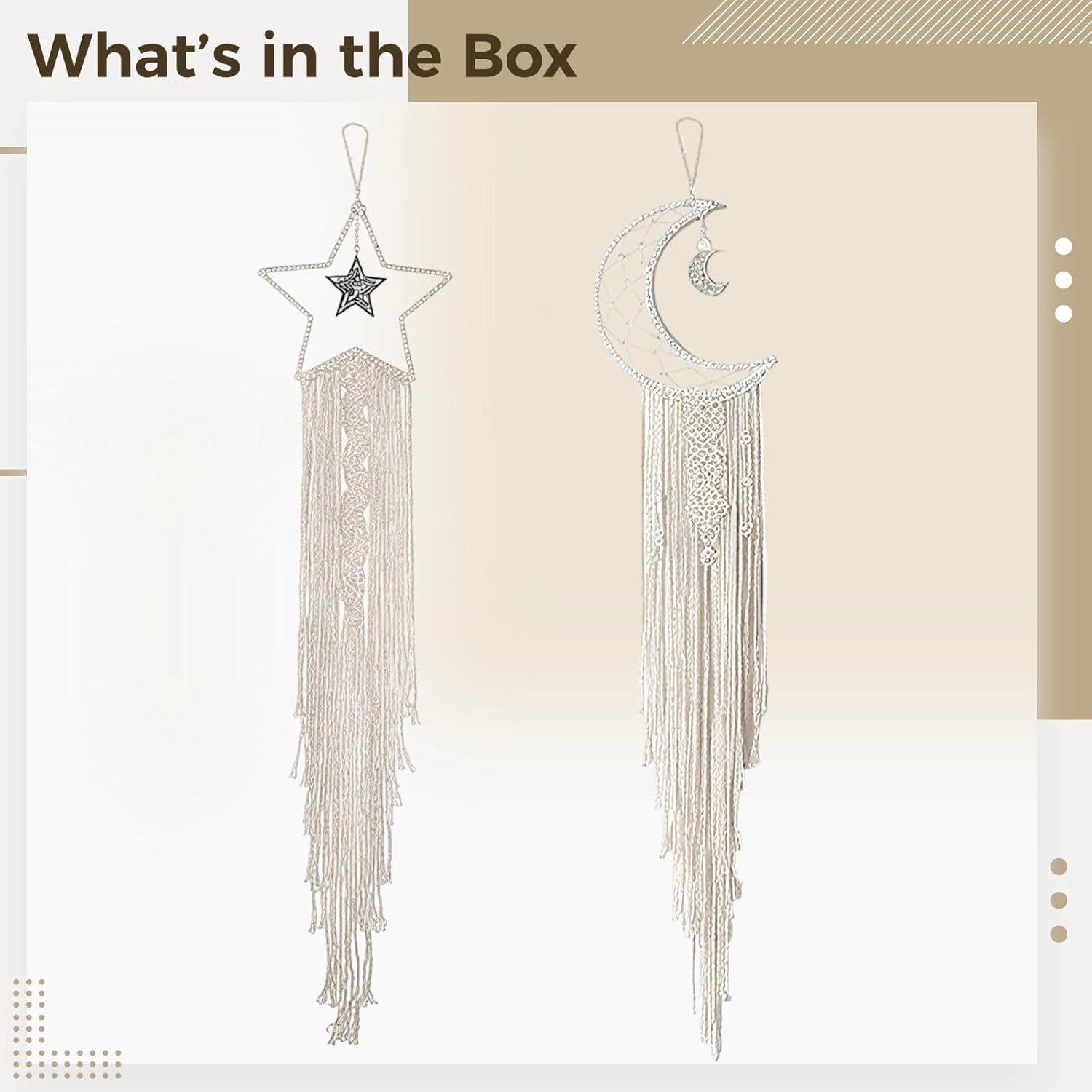 set of 2 moon star, boho macrame hanging decor, wall art for bedroom and nursery set of 2 moon star, boho macrame hanging decor, wall art for bedroom and nursery