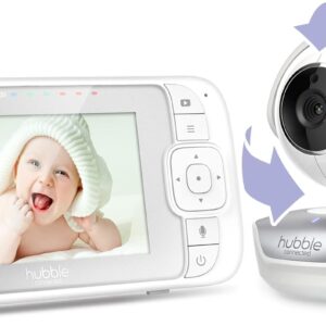 hubble nursery view select, ptz 4.3'' video baby monitor with pan, tilt and zoom, room temperature sensor, two way talk, soothing nature sounds white