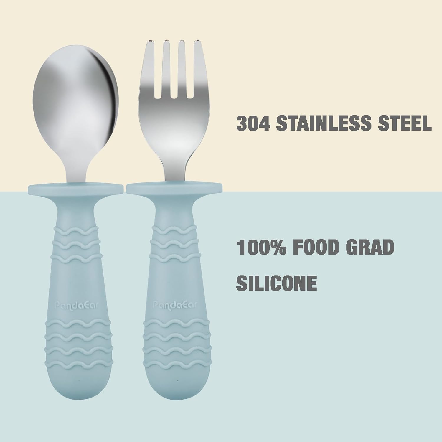 pandaear set of 6 children's cutlery, silicone handle, stainless steel children's crockery set, baby cutlery learning to eat cutlery from 1 year, children's spoon and fork set for baby toddler (blue pandaear set of 6 children's cutlery, silicone handle, stainless steel children's crockery set, baby cutlery learning to eat cutlery from 1 year, children's spoon and fork set for baby toddler (blue