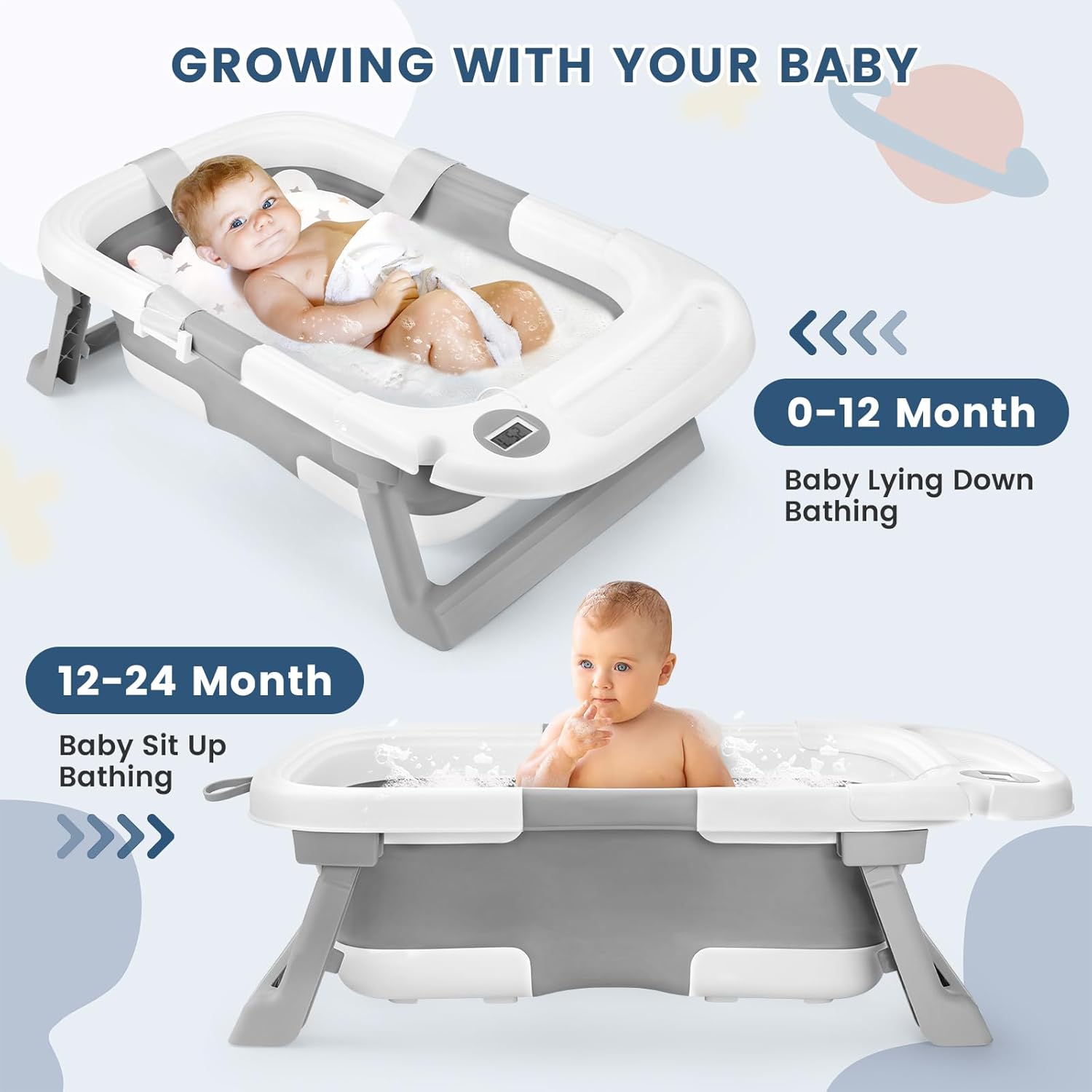 baby bathtub, newborns bath essentials, portable bath tub for infant 0 24 months,baby shower gifts with soft cushion,temperature sensor and tray baby bathtub, newborns bath essentials, portable bath tub for infant 0 24 months,baby shower gifts with soft cushion,temperature sensor and tray