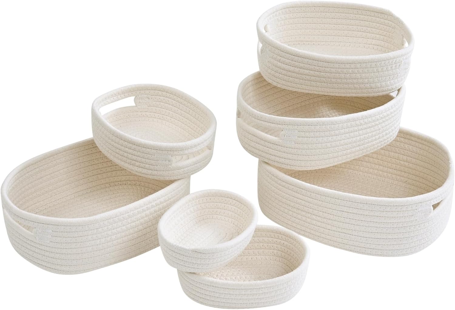 sagittar set of 7 storage basket woven cotton rope, hand knitted storage baskets for bathroom shelve nursery, decorative basket organizer bins, white sagittar set of 7 storage basket woven cotton rope, hand knitted storage baskets for bathroom shelve nursery, decorative basket organizer bins, white