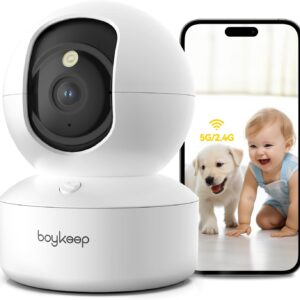 boykeep pet camera, 2k 3mp dog camera, 360°wifi cameras with app，wireless indoor security camera for baby cat puppy cctv, 2 way audio, night vision, motion tracking, 5g/2.4ghz k30 (white v5)