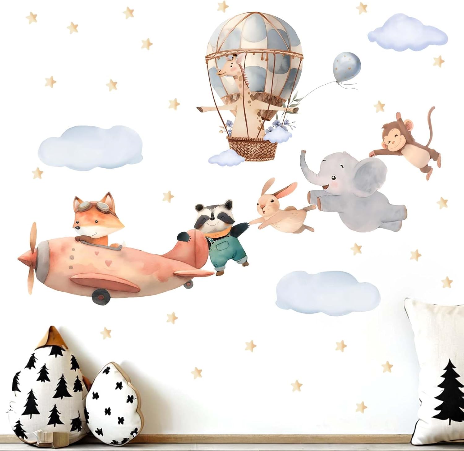 animals airplane wall stickers for nursery: baby kids bedroom wall decals aircrafts hot air balloon elephant fox giraffe monkey animals airplane wall stickers for nursery: baby kids bedroom wall decals aircrafts hot air balloon elephant fox giraffe monkey