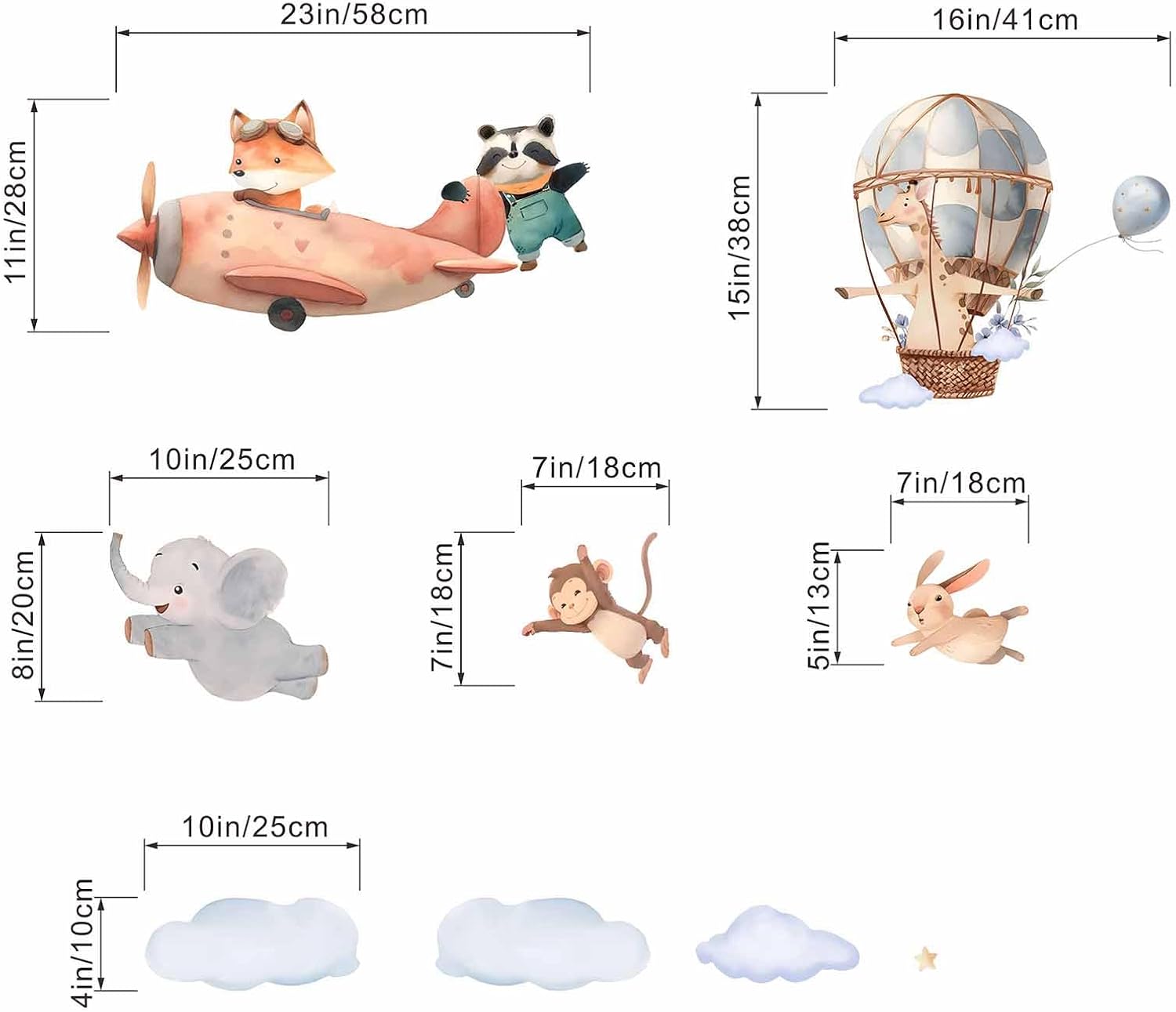 animals airplane wall stickers for nursery: baby kids bedroom wall decals aircrafts hot air balloon elephant fox giraffe monkey animals airplane wall stickers for nursery: baby kids bedroom wall decals aircrafts hot air balloon elephant fox giraffe monkey