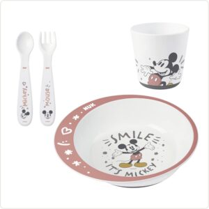 nuk disney mickey crockery set | from 6 months | includes plate, fork, spoon and mug | disney mickey mouse | 4 pieces