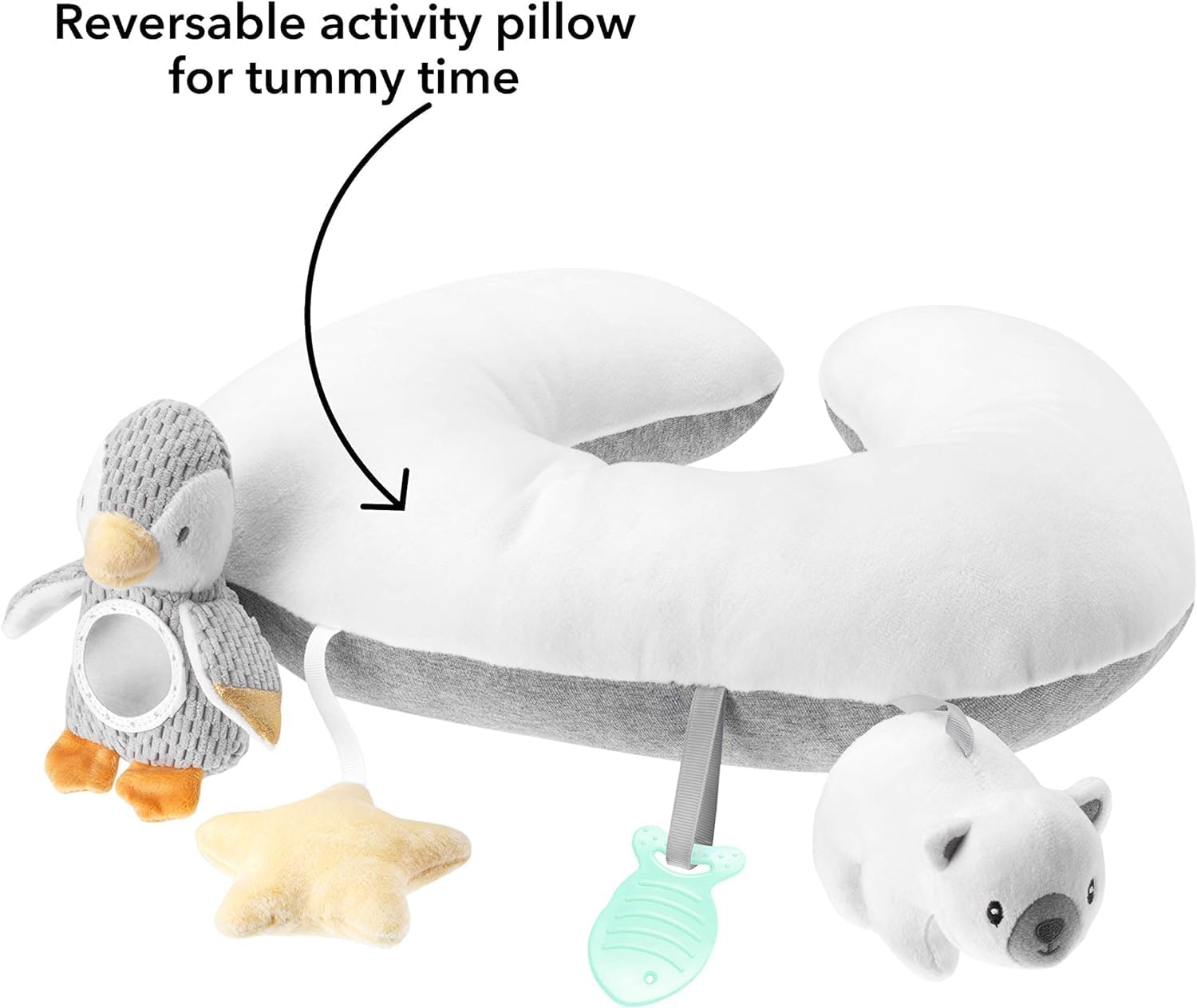 nuby penguin tummy time pillow for babies, accessories for children's bedroom in plush, grey and white nuby penguin tummy time pillow for babies, accessories for children's bedroom in plush, grey and white