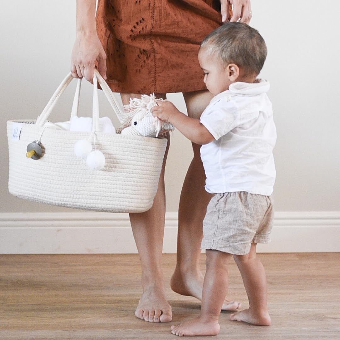 baby diaper caddy organizer off white rope nursery storage bin portable diaper storage basket for changing table and car perfect baby shower & registry gift baby diaper caddy organizer off white rope nursery storage bin portable diaper storage basket for changing table and car perfect baby shower & registry gift