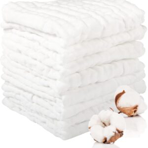 lanjue 8 pcs muslin cloths for baby, 12x12 inch cotton muslin squares 6 layer soft thickening fabric, reusable burp cloth with high absorbency for baby bibs, mouth wipes, face wash cloths(white)