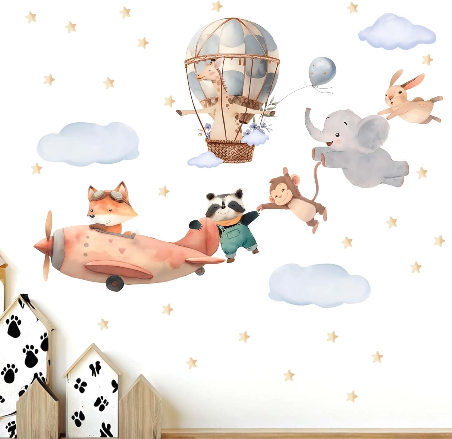 animals airplane wall stickers for nursery: baby kids bedroom wall decals aircrafts hot air balloon elephant fox giraffe monkey animals airplane wall stickers for nursery: baby kids bedroom wall decals aircrafts hot air balloon elephant fox giraffe monkey