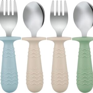 pandaear set of 6 children's cutlery, silicone handle, stainless steel children's crockery set, baby cutlery learning to eat cutlery from 1 year, children's spoon and fork set for baby toddler (blue