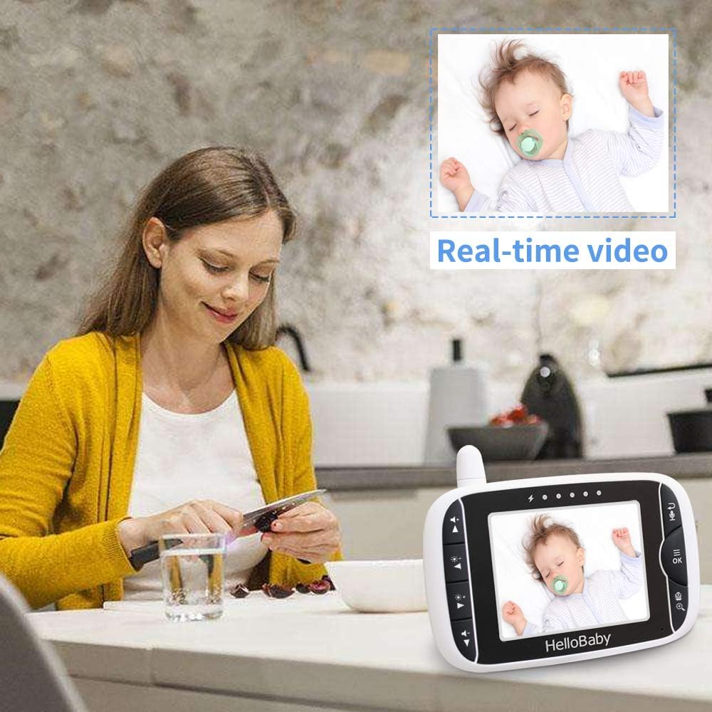 hellobaby baby monitor with remote pan tilt zoom camera 3.2'' lcd screen upgraded 2020, infrared night vision, temperature display, lullaby, two way audio, with vox mode (3.2 inch) hellobaby baby monitor with remote pan tilt zoom camera 3.2'' lcd screen upgraded 2020, infrared night vision, temperature display, lullaby, two way audio, with vox mode (3.2 inch)