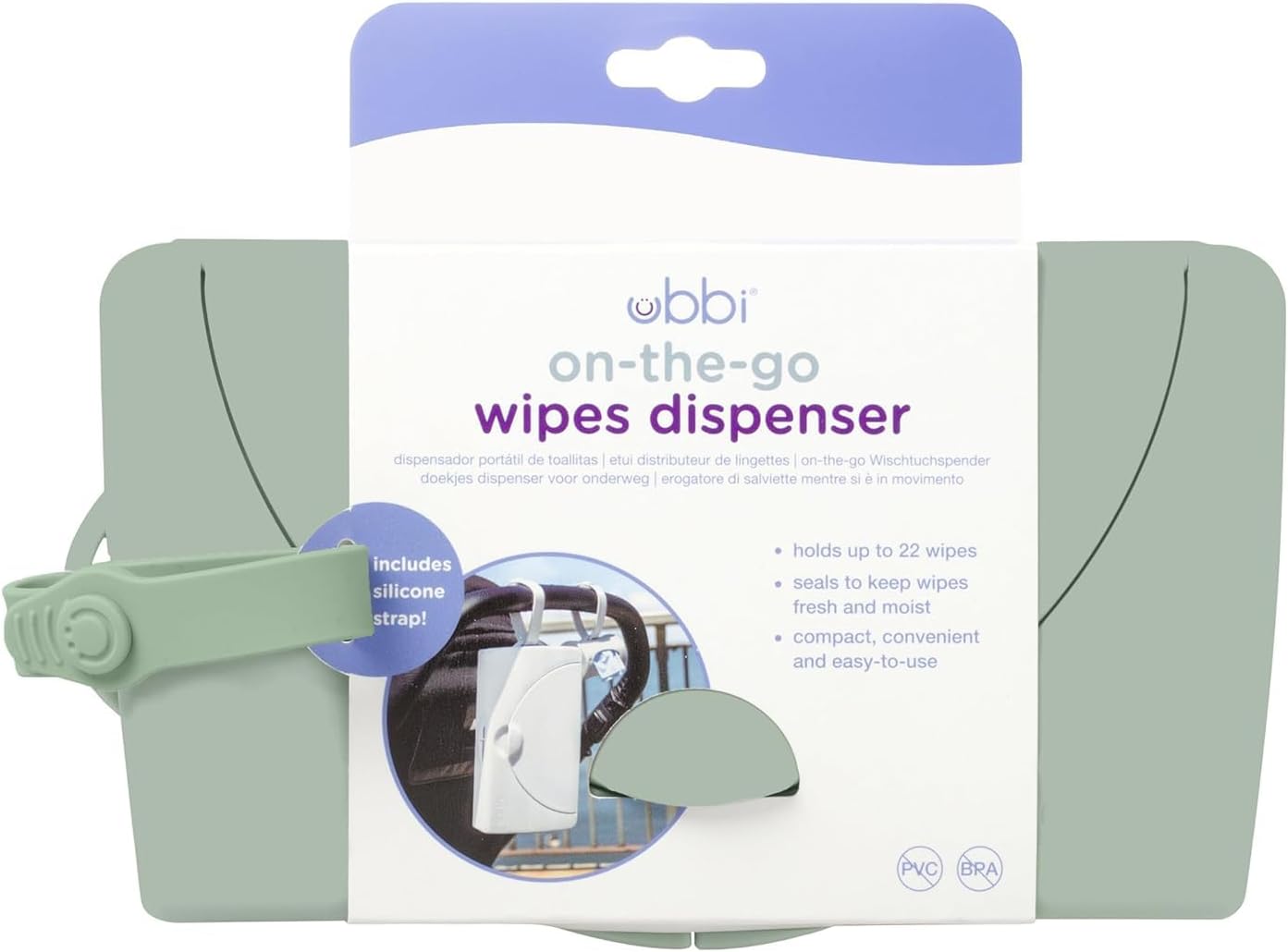 ubbi on the go baby wipes dispenser, portable wipes container for travel, nappy bag accessory must have for newborns, reusable wipes holder, sage green ubbi on the go baby wipes dispenser, portable wipes container for travel, nappy bag accessory must have for newborns, reusable wipes holder, sage green