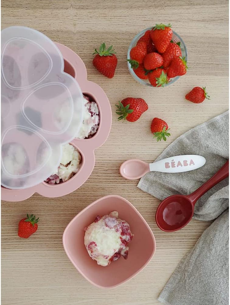 bÉaba, set of 2 ergonomic 2nd age learning cutlery from 8 months, easy grip for baby, suitable for right and left handed, carry box included, nude bÉaba, set of 2 ergonomic 2nd age learning cutlery from 8 months, easy grip for baby, suitable for right and left handed, carry box included, nude