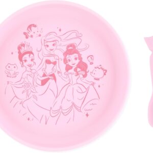 bumkins disney baby and toddler plate and spoon set, silicone bowl for babies and children, baby led weaning, children's feeding supplies, princess