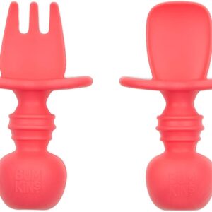 bumkins chewtensils silicone baby fork spoon set red
