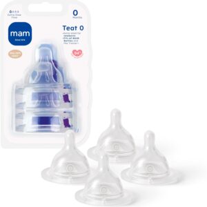 mam teats size 0 | 4 pack | extra slow flow | fits all mam bottles | made from skinsoft silicone | baby accessories for newborn