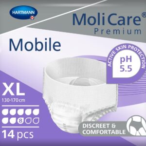 molicare premium mobile disposable incontinence pants: for women and men with incontinence; 8 drops, size xl, pack of 14