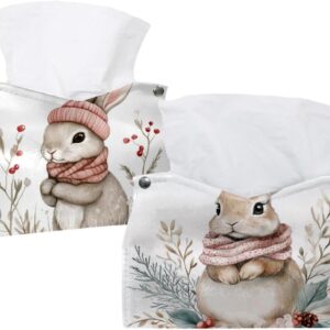 2 pack baby bunny and winter floral (1) tissue box cover, facial tissue holder storage for bathroom vanity, dressers, night stand, parlors and offices