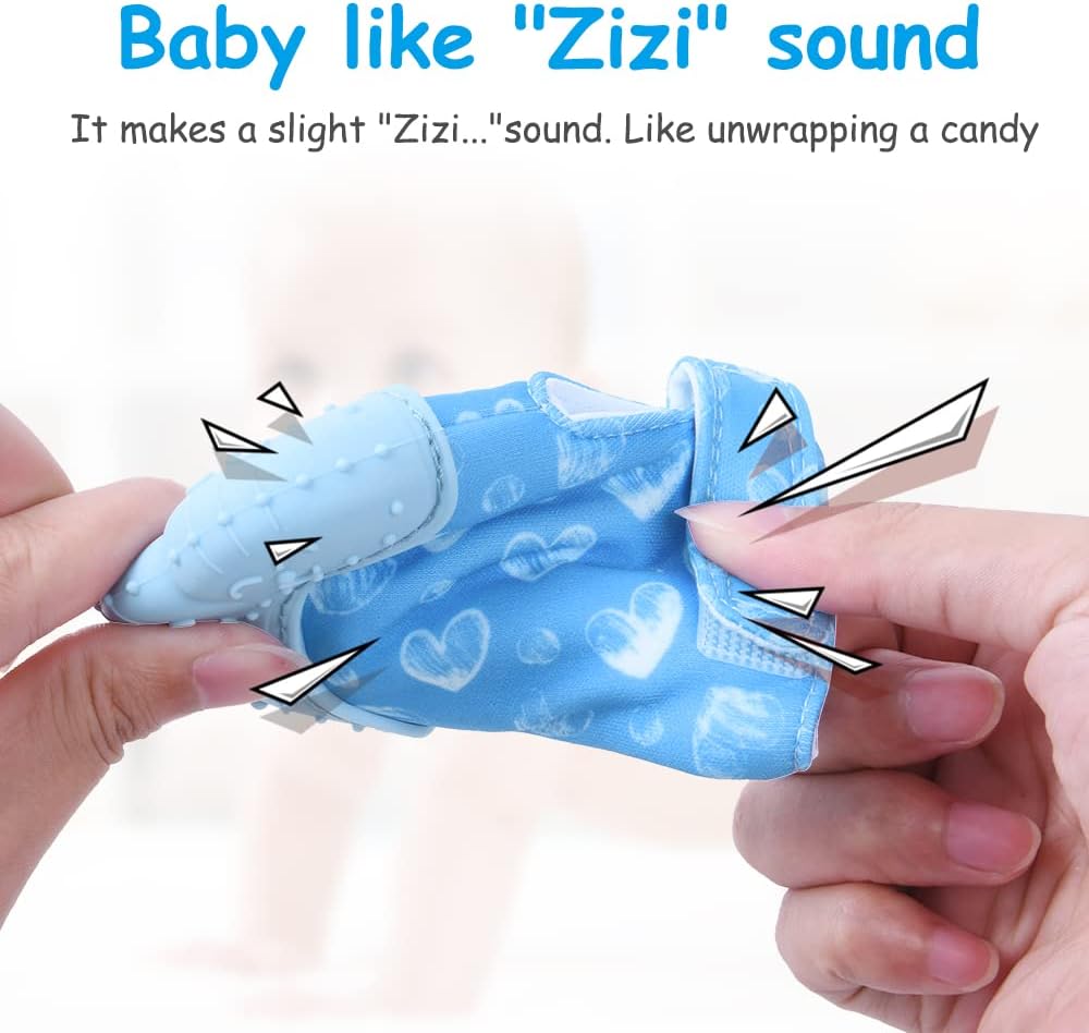 vicloon food grade silicone teething mitten, 2 x bpa free teething toys, helps prevent baby teeth and gum pain, for boys and girls (blue) vicloon food grade silicone teething mitten, 2 x bpa free teething toys, helps prevent baby teeth and gum pain, for boys and girls (blue)
