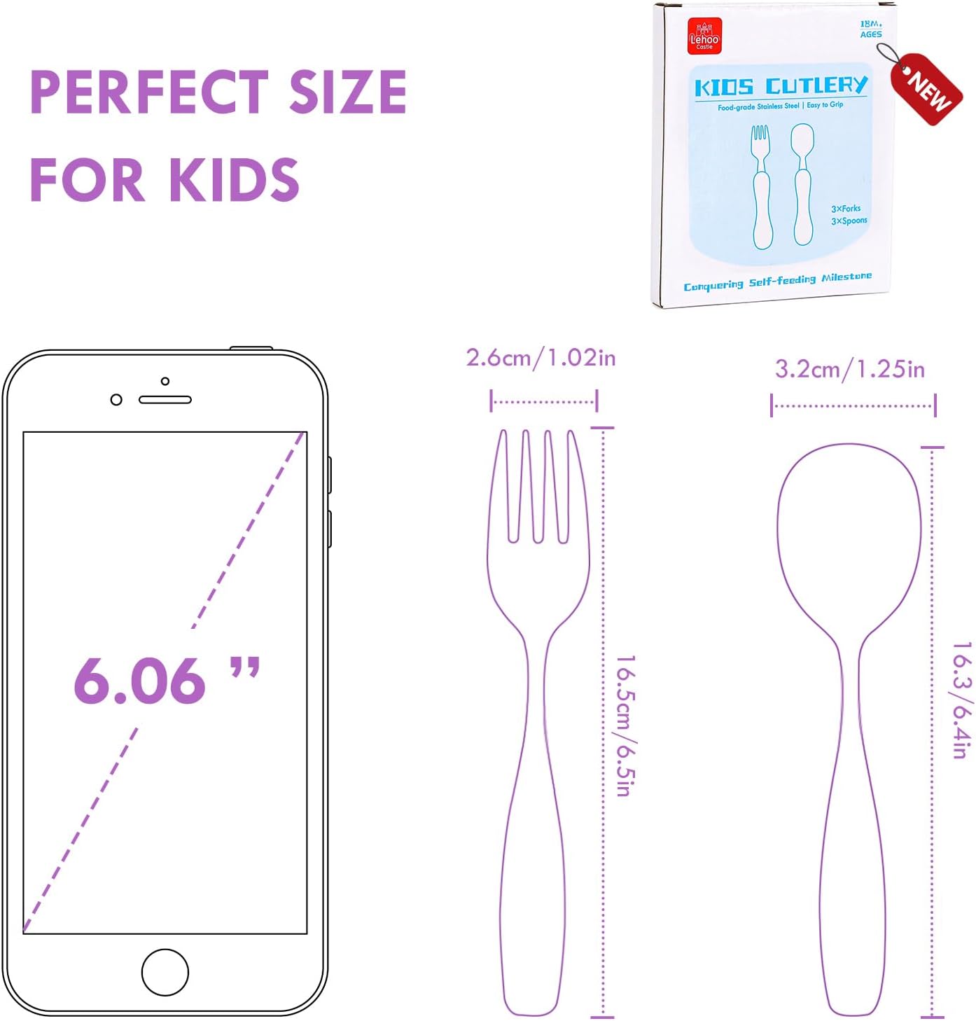 lehoo castle toddler fork and spoon set, 6pcs stainless steel children's cutlery kids cutlery flatware, incudes3 x spoons, 3 x forks (no knives lehoo castle toddler fork and spoon set, 6pcs stainless steel children's cutlery kids cutlery flatware, incudes3 x spoons, 3 x forks (no knives