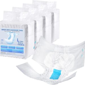 vevor adult briefs with tabs, super absorbent incontinence briefs for men and women, disposable adult diapers with leakproof 3d surround guard & wetness indicator l size, 40 count (4 packs of 10)