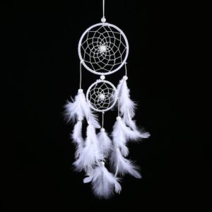white dreamcatcher, dream catcher wind chimes indian style beads feather pendant home wall window decor for bedroom wedding decoration