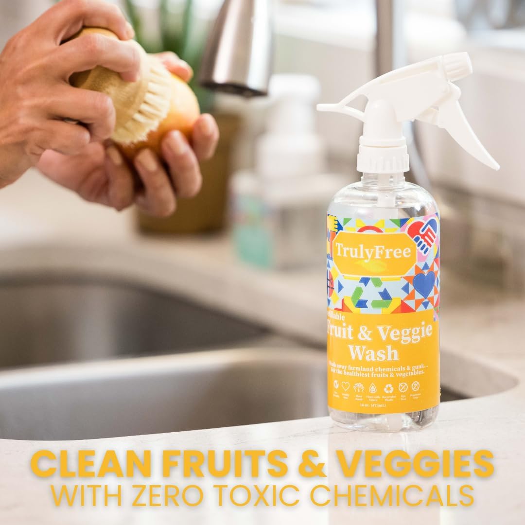 truly free natural fruit and veggie wash starter kit organic produce vegetable cleaner and fruit washer, health & household supplies 16oz spray bottle, 2 refills (4oz) no harmful ingredients truly free natural fruit and veggie wash starter kit organic produce vegetable cleaner and fruit washer, health & household supplies 16oz spray bottle, 2 refills (4oz) no harmful ingredients