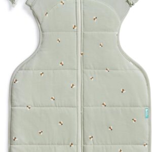 love to dream™ swaddle up™ transition bag, large 8.5 11 kg, bees olive, snug fit, zip off wings, 2.5 tog for 16 20°c temp, machine washable quilted stretch cotton, 2 zips, easy nappy change
