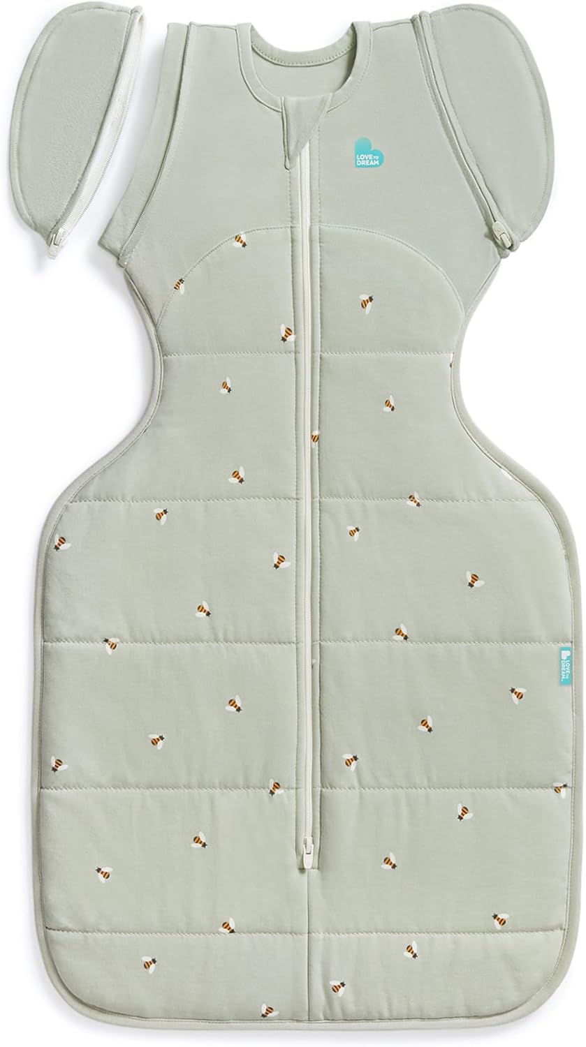 love to dream™ swaddle up™ transition bag, large 8.5 11 kg, bees olive, snug fit, zip off wings, 2.5 tog for 16 20°c temp, machine washable quilted stretch cotton, 2 zips, easy nappy change love to dream™ swaddle up™ transition bag, large 8.5 11 kg, bees olive, snug fit, zip off wings, 2.5 tog for 16 20°c temp, machine washable quilted stretch cotton, 2 zips, easy nappy change