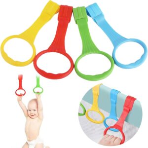 rings for cribs, pack of 4 rings baby hand rings handle removable hand rings for baby toddler for leg exercise, stand up exercise in cots travel cots