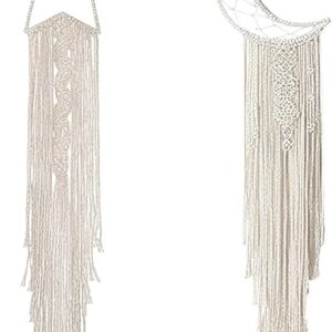 set of 2 moon star, boho macrame hanging decor, wall art for bedroom and nursery