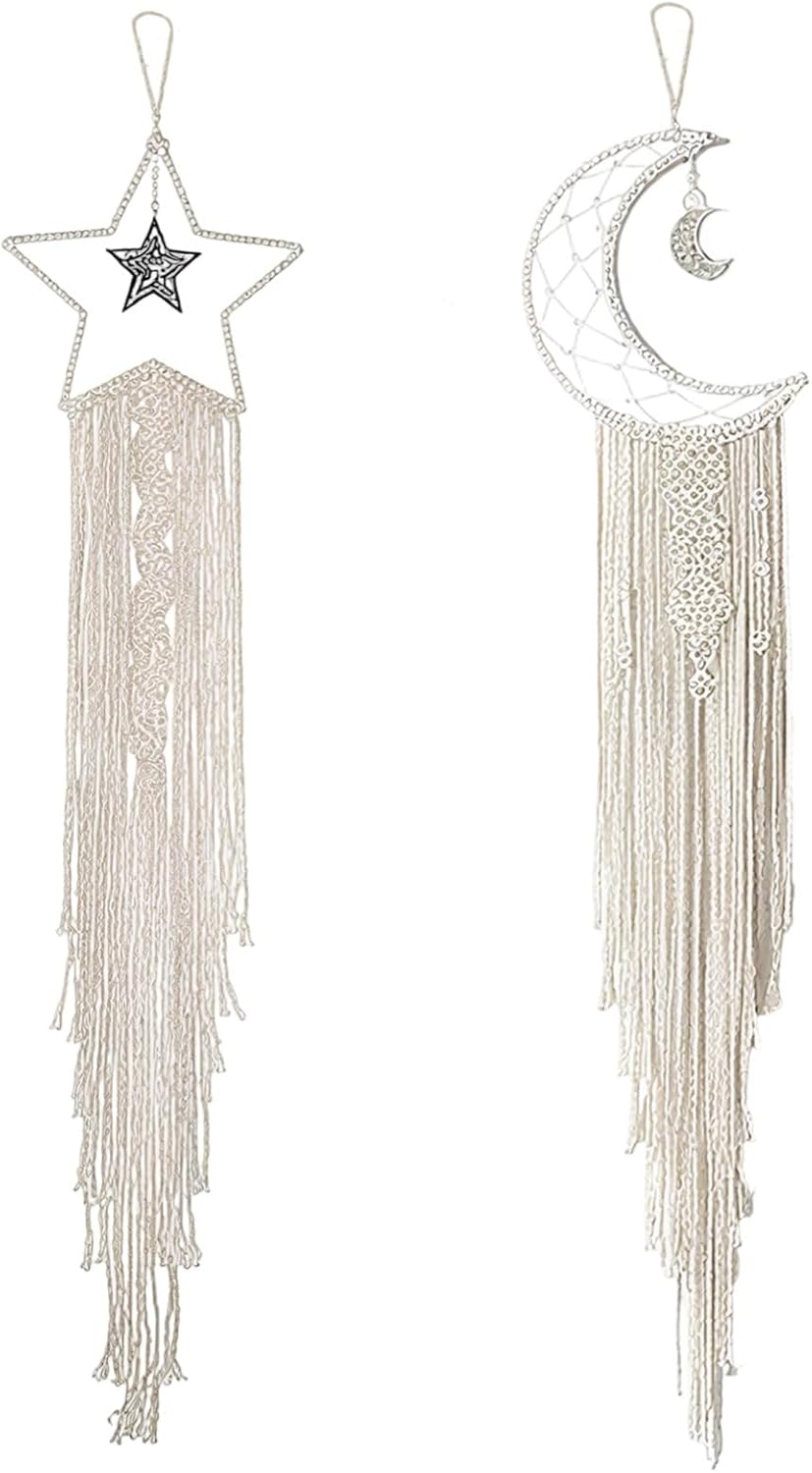 set of 2 moon star, boho macrame hanging decor, wall art for bedroom and nursery set of 2 moon star, boho macrame hanging decor, wall art for bedroom and nursery