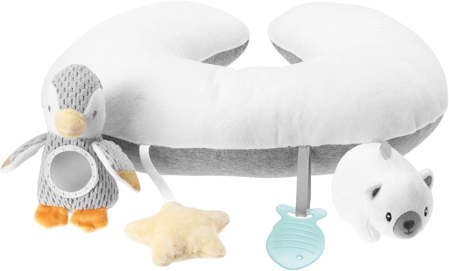 nuby penguin tummy time pillow for babies, accessories for children's bedroom in plush, grey and white nuby penguin tummy time pillow for babies, accessories for children's bedroom in plush, grey and white