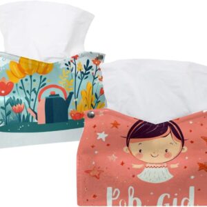 2 pack hello baby tissue box cover leather tissue holder facial tissue case paper organizer for bathroom, vanity countertop, tabletop, car