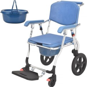 foldable 3 in 1 multifunctional aluminum wheelchair, self propelled commode shower chair for elderly & handicap mobility aid