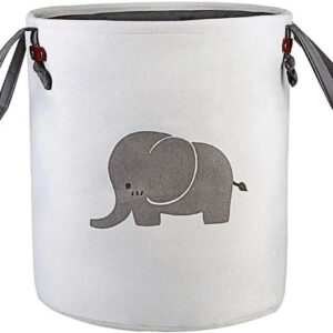 storage baskets,cotton foldable round home organizer bin for baby nursery,toys,laundry,baby clothing,gift baskets(gray)(elephant)