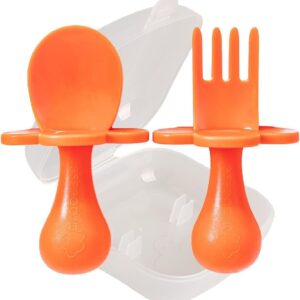 grabease children's silverware spoons and forks children's silverware baby spoons and cutlery for babies, bpa free and phthalate free for babies and toddlers, 1 set, orange