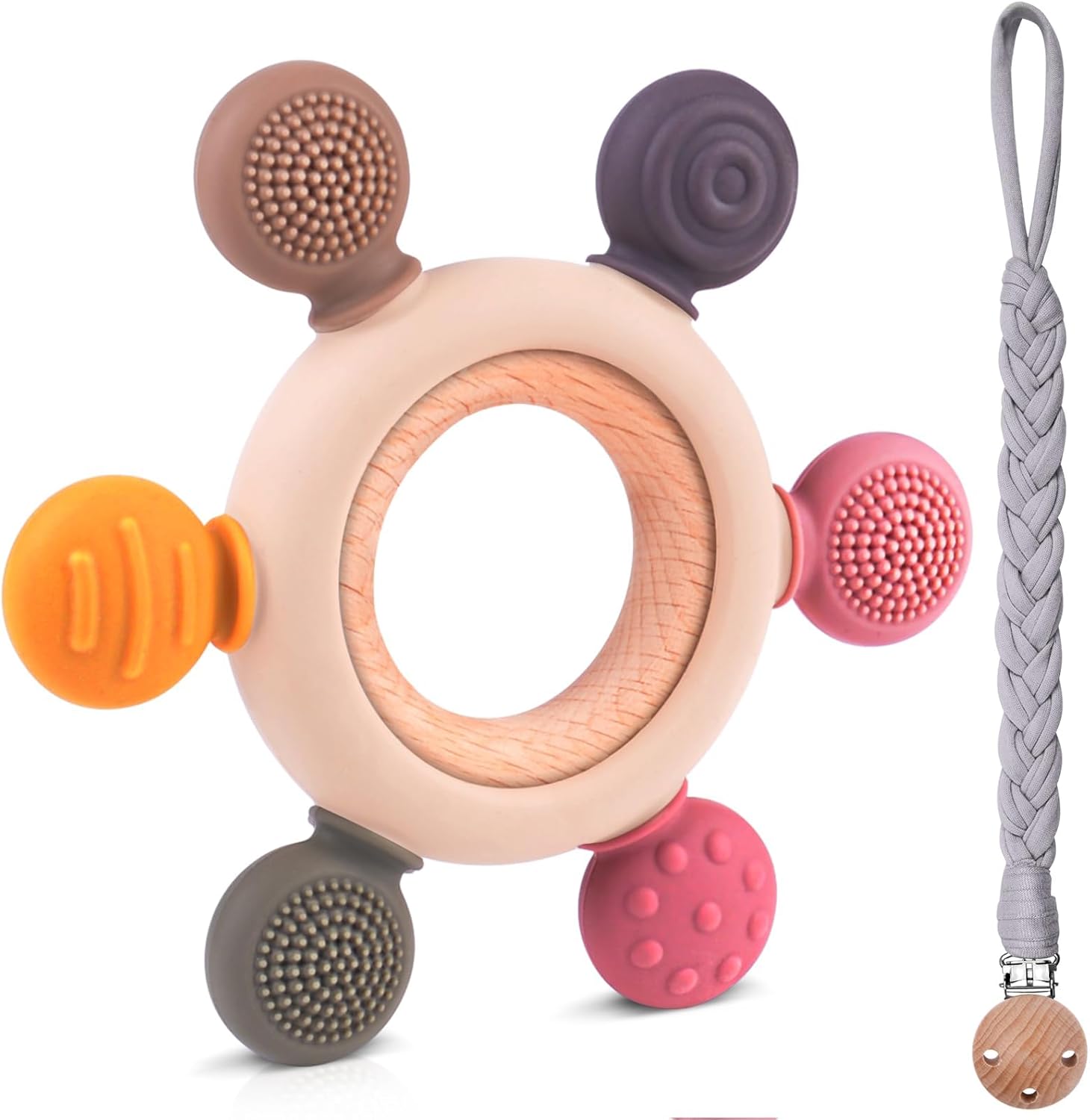 vicloon teething toys, baby teether with chain dummy holder in grey cotton, bpa free, massage gums, rudder shape vicloon teething toys, baby teether with chain dummy holder in grey cotton, bpa free, massage gums, rudder shape