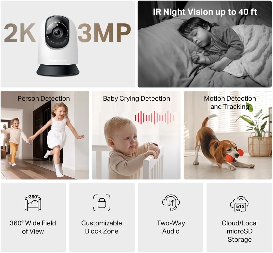 mercusys mc210 indoor camera,2k 3mp,tp link security camera,pet camera,baby monitor,smart detection,night vision,full coverage,2 way audio,app control,google home/alexa,no monthly fee mercusys mc210 indoor camera,2k 3mp,tp link security camera,pet camera,baby monitor,smart detection,night vision,full coverage,2 way audio,app control,google home/alexa,no monthly fee