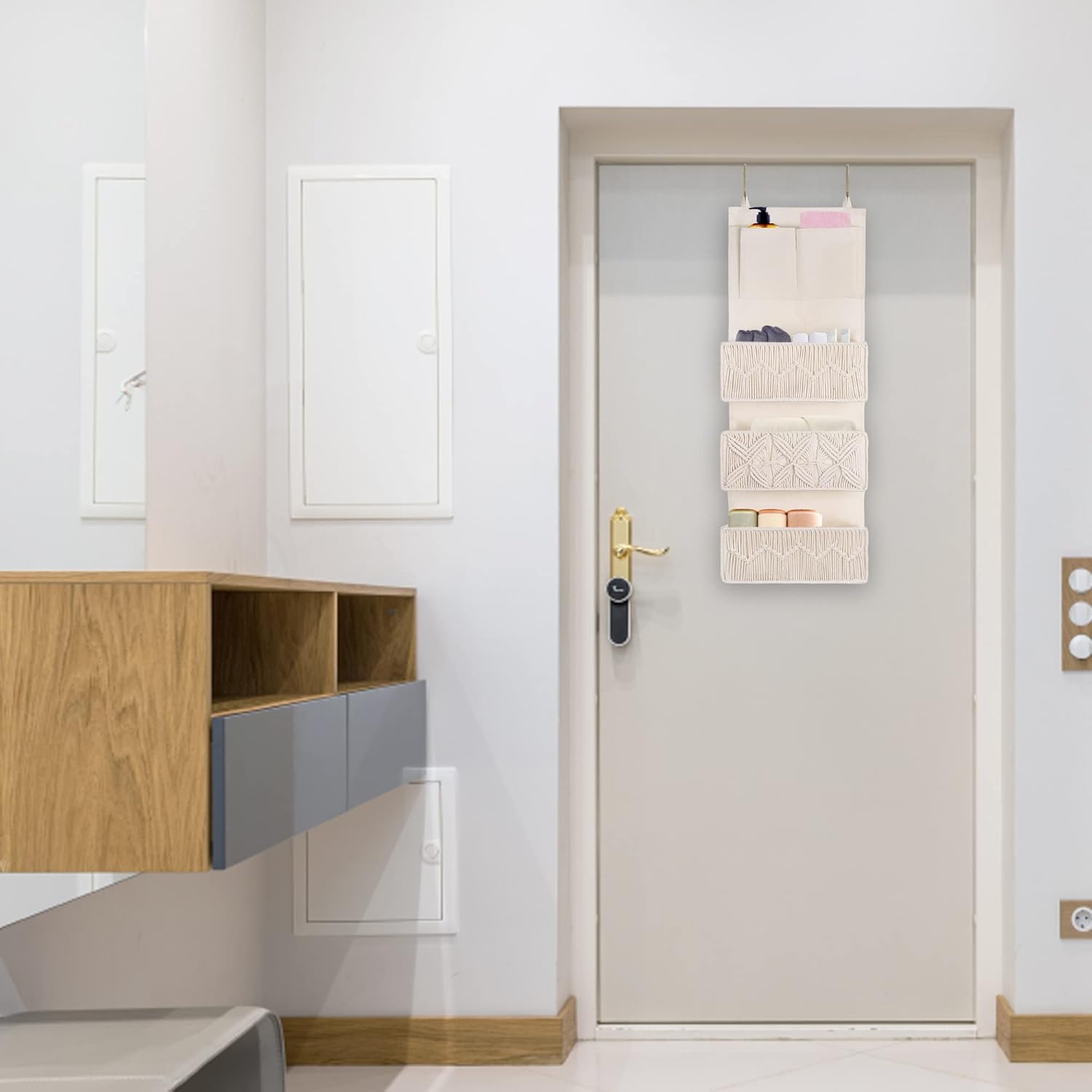 feilanduo over the door hanging organizer boho decor macrame woven storage baskets hanging bag with 3 large pockets for kids’ bedroom nursery, baby kids toys, diapers (ivory, 3 shelf) feilanduo over the door hanging organizer boho decor macrame woven storage baskets hanging bag with 3 large pockets for kids’ bedroom nursery, baby kids toys, diapers (ivory, 3 shelf)